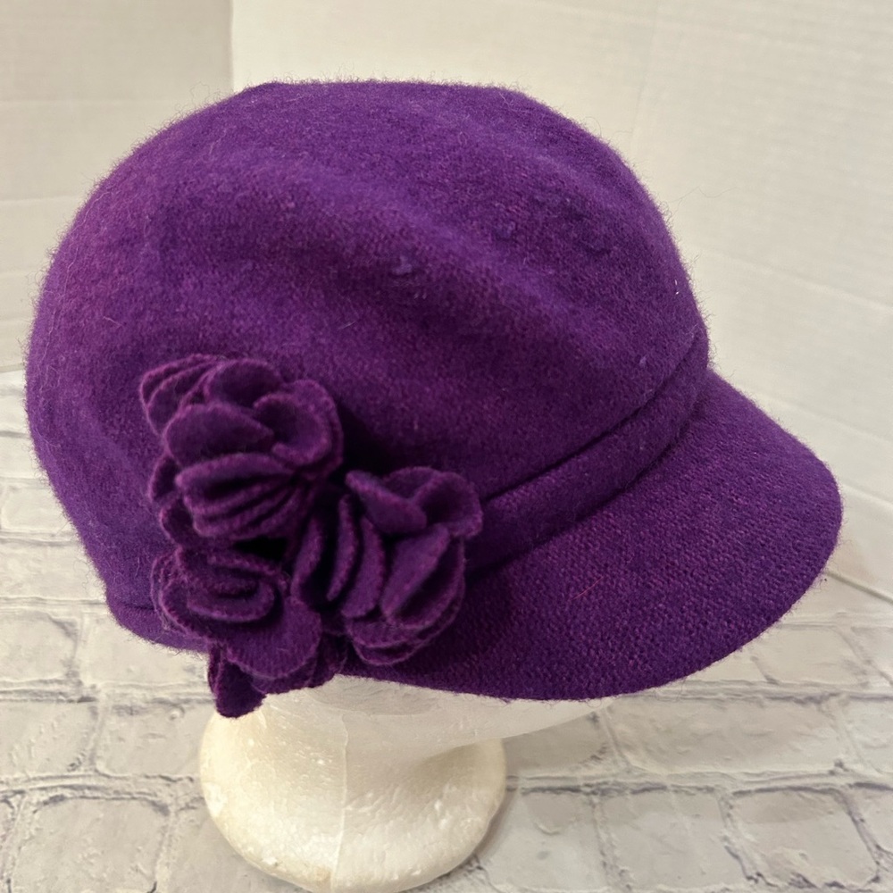 WOOL BLEND PURPLE WITH SIDE FLOWERS WOMENS HAT